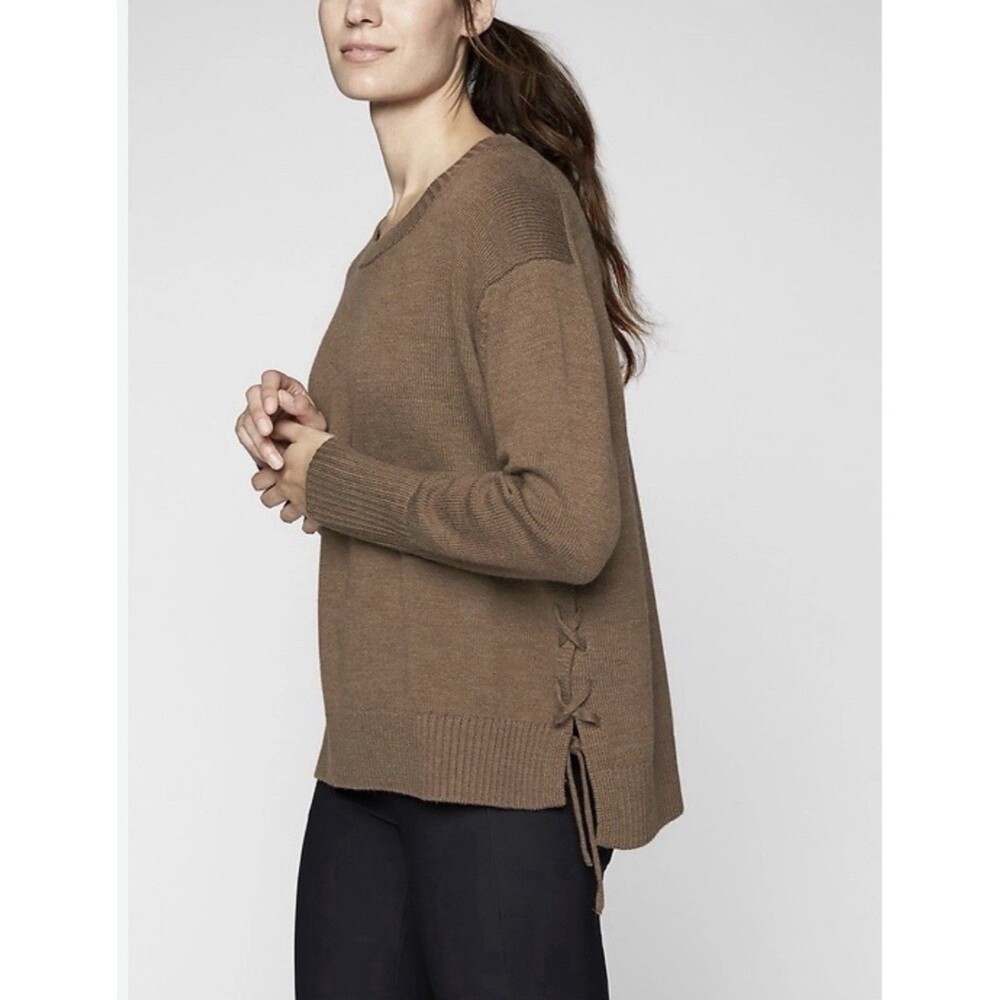 Athleta Brown 100% Extra Fine Merino Wool Nopa Pullover Oversized Sweater XS
